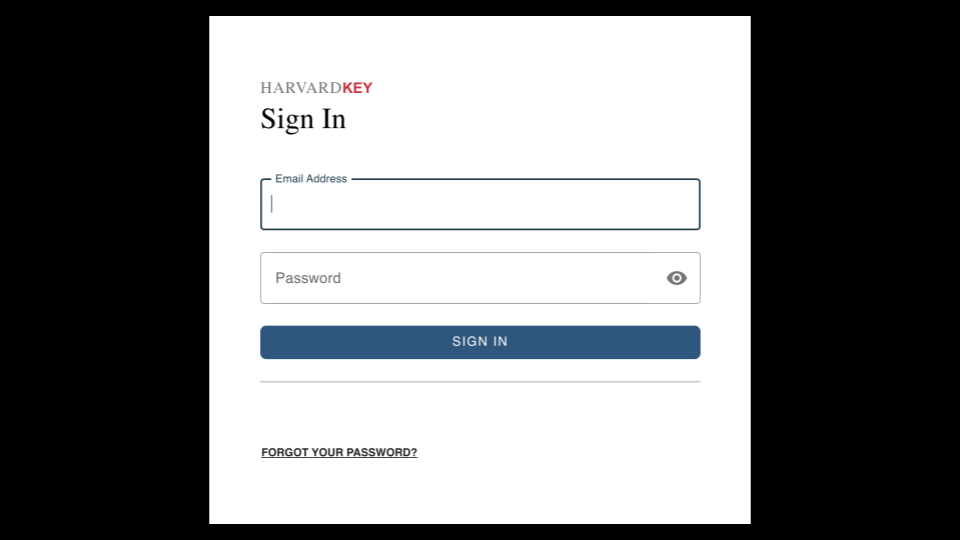 harvard key login screen harvard key login screen with username and password fields